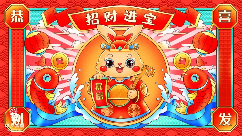 2023兔年新年春节节日节庆海报模板PSD分层设计素材【208】